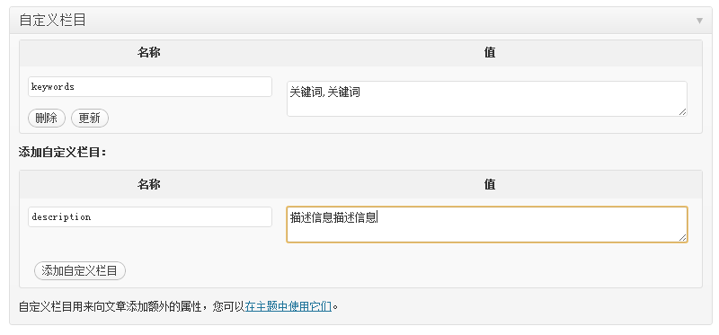 wordpress使用自定义字段seo