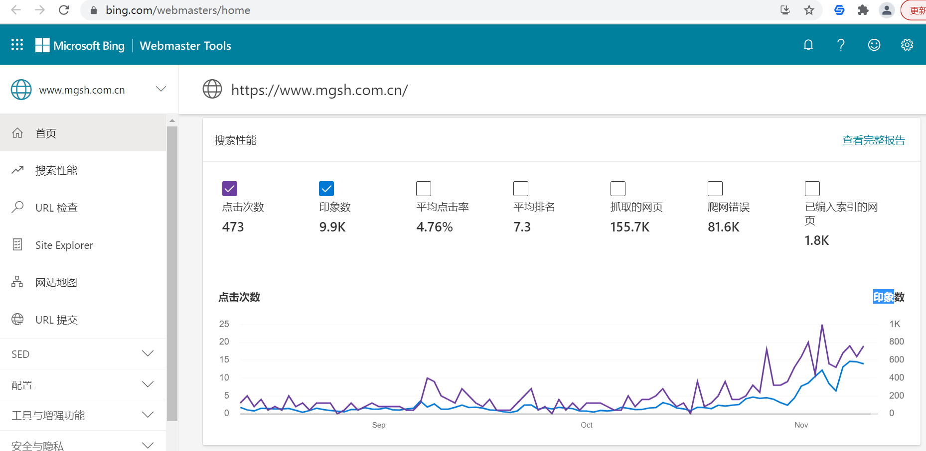 bing微软必应webmaster管理后台