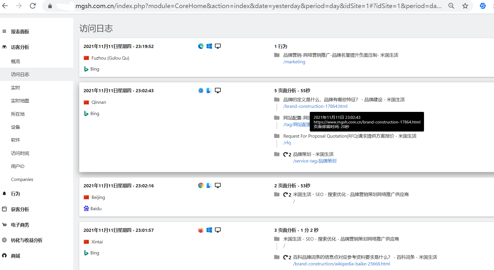 来自必应搜索的访客多余百度-1